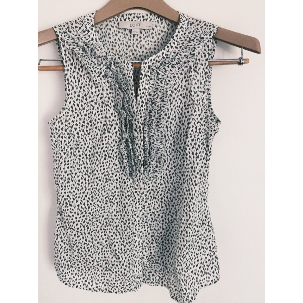 LOFT Black & White Leopard Print Blouse